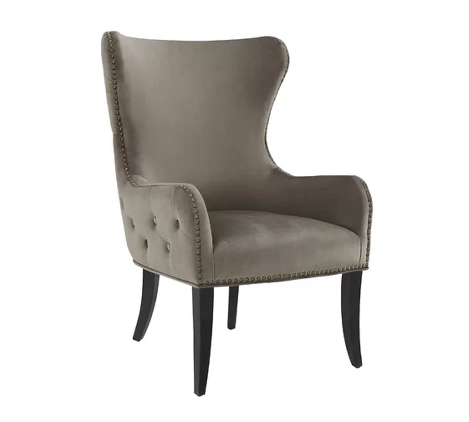 Wooden Lounge Chair with Cushioned Suede Velvet Fabric -
