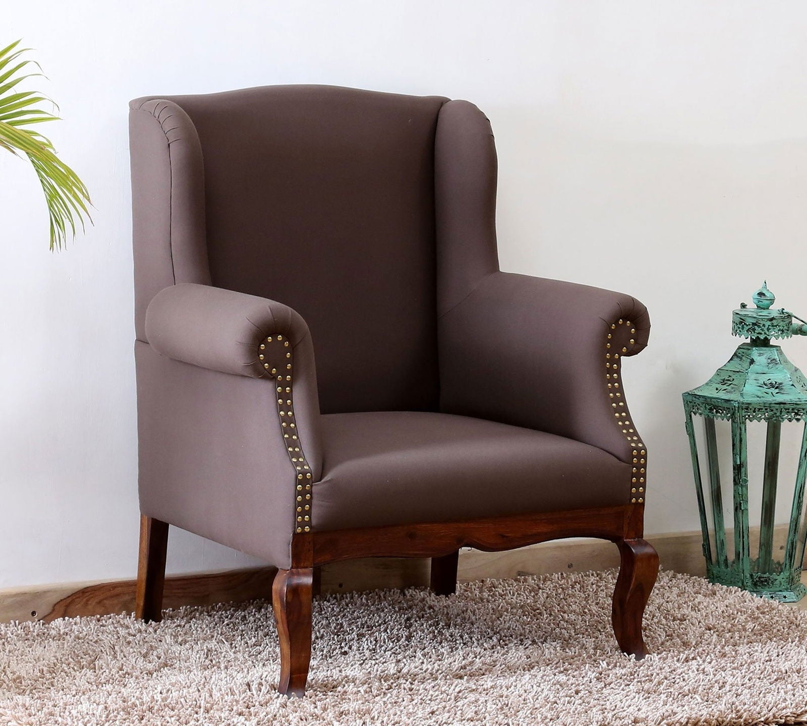 Wooden Lounge Chair with Leatherette Upholstery -