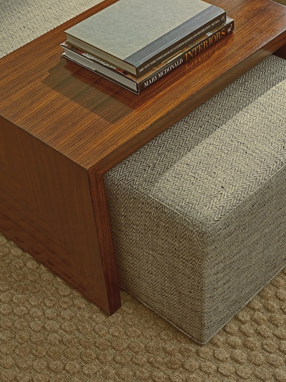 Wooden Ottoman With Fabric Upholstery -