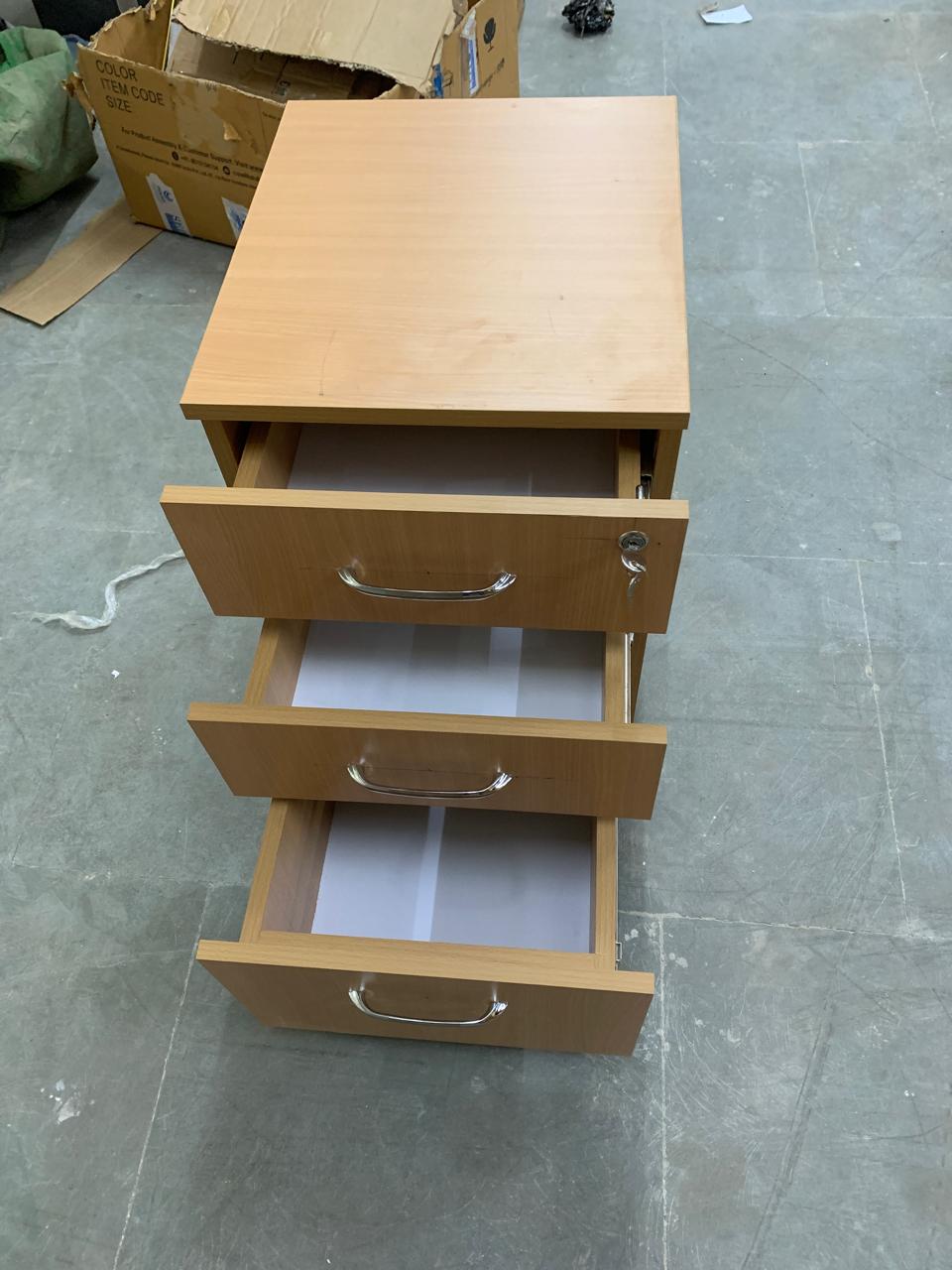 Wooden Pedestal Drawer with Lock & Wheels Base -