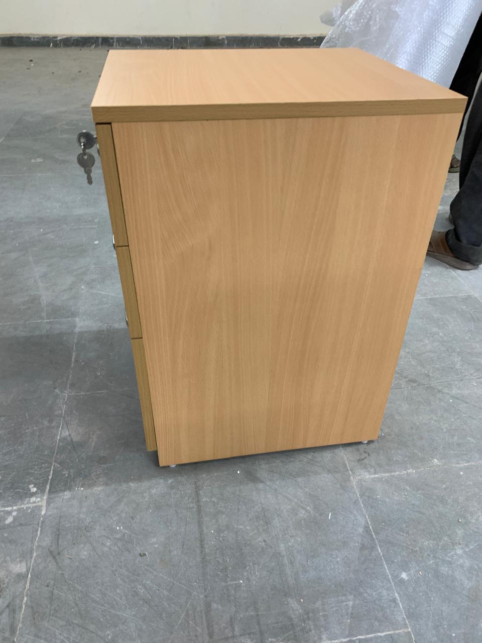 Wooden Pedestal Drawer with Lock & Wheels Base -