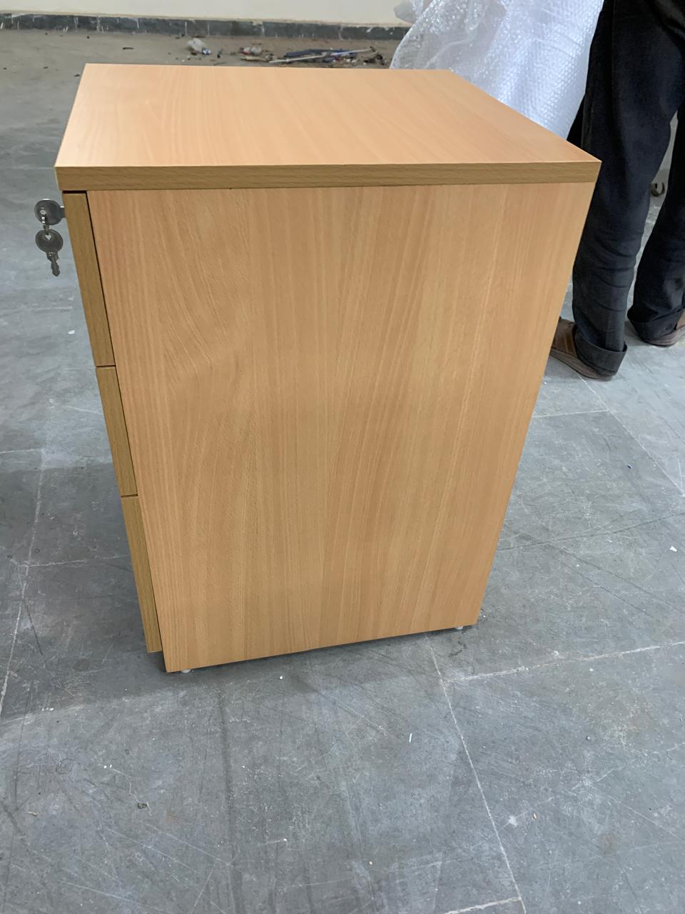 Wooden Pedestal Drawer with Lock & Wheels Base -