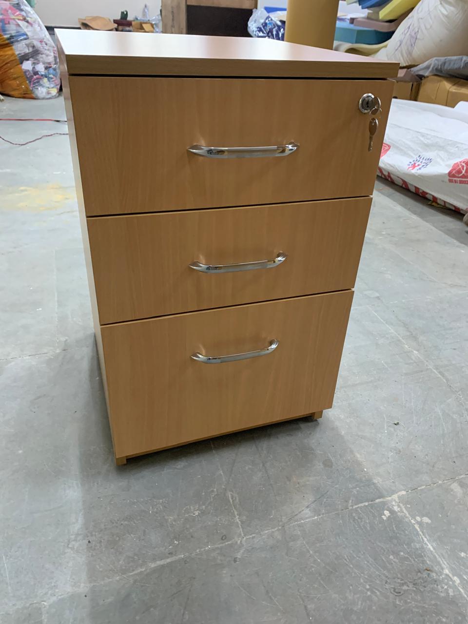 Wooden Pedestal Drawer with Lock & Wheels Base -