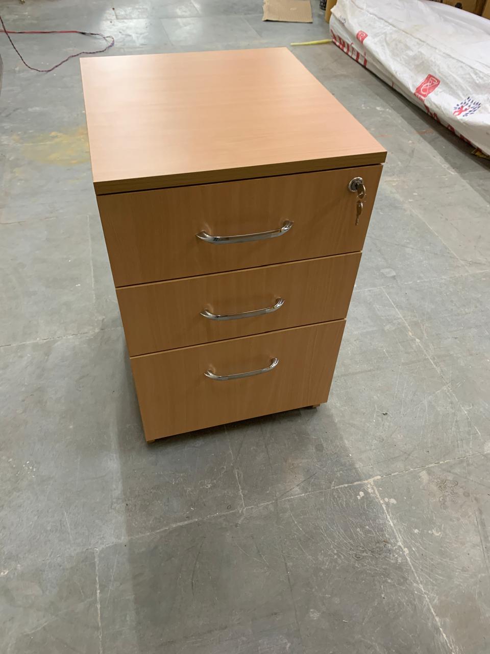 Wooden Pedestal Drawer with Lock & Wheels Base -