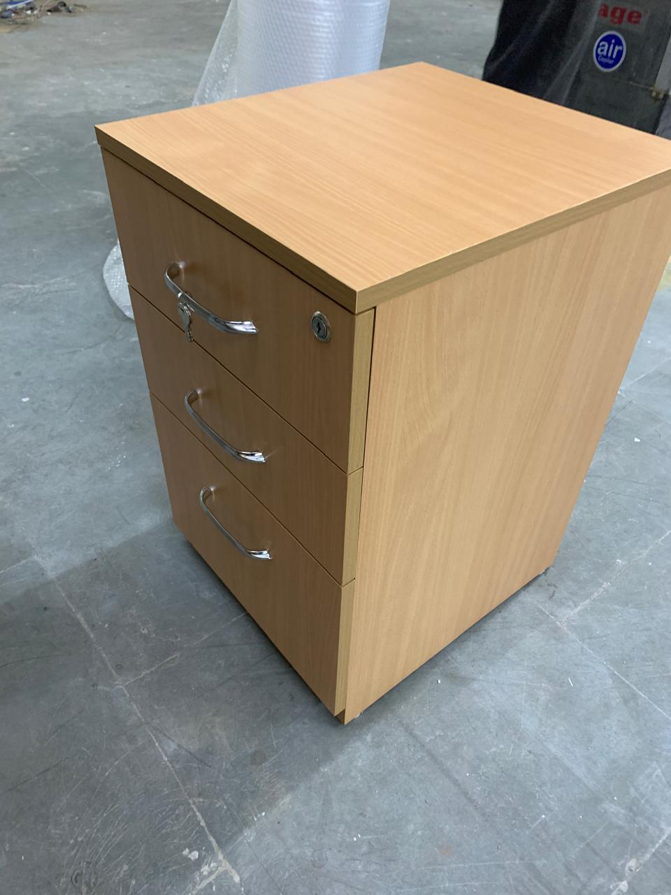Wooden Pedestal Drawer with Lock & Wheels Base -