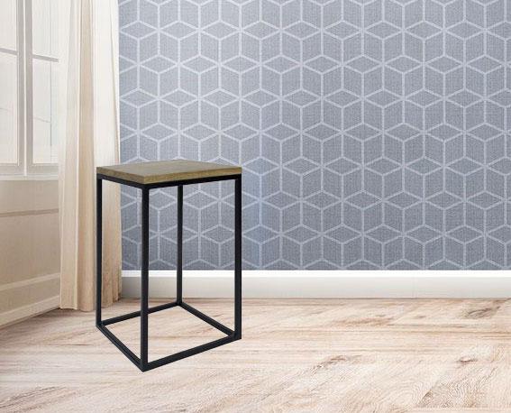 Wooden Side Table With Metal Frame Base -
