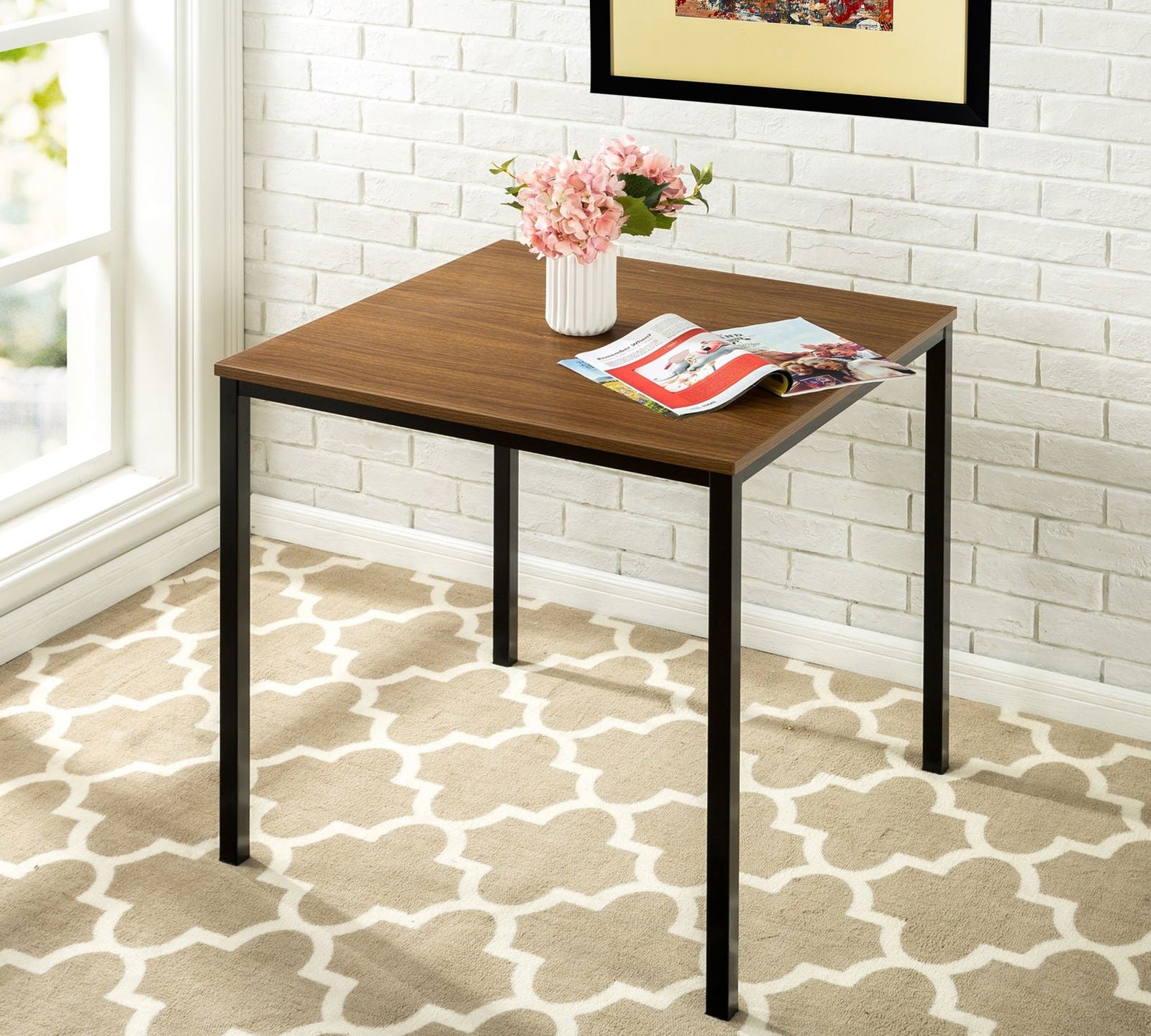 Wooden Side Table With Metal Legs Base -