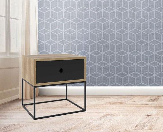 Wooden Side Table with Drawer in Metal Frame Base -