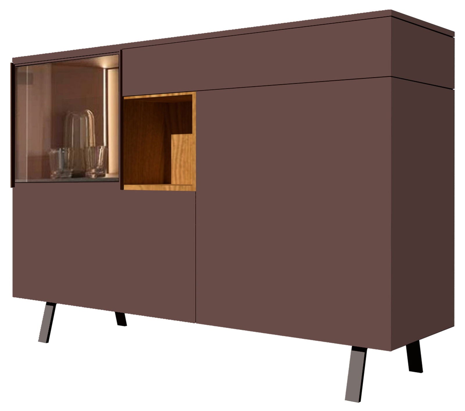 Wooden Storage Cabinet Console with Metal Legs Base -