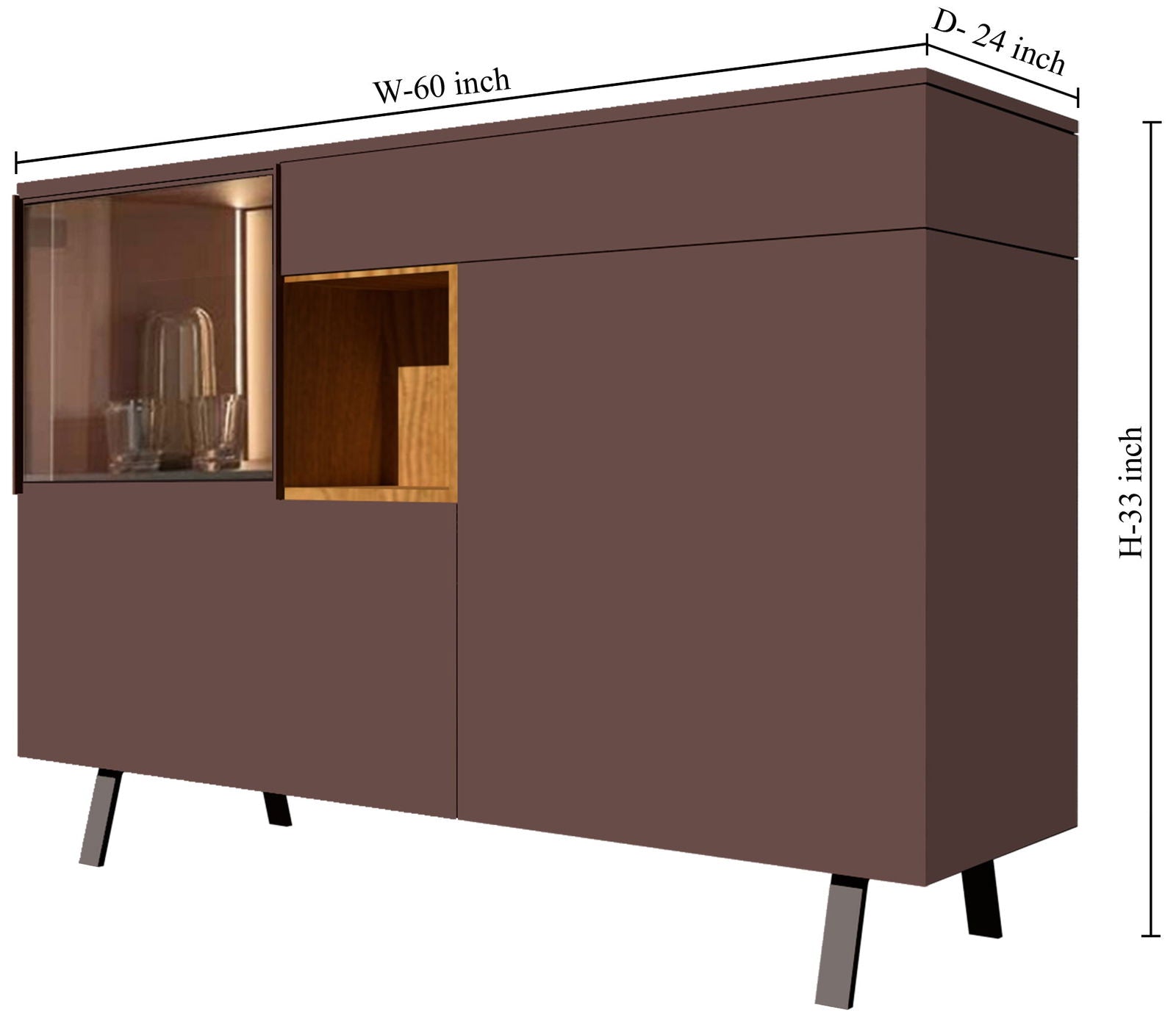 Wooden Storage Cabinet Console with Metal Legs Base -