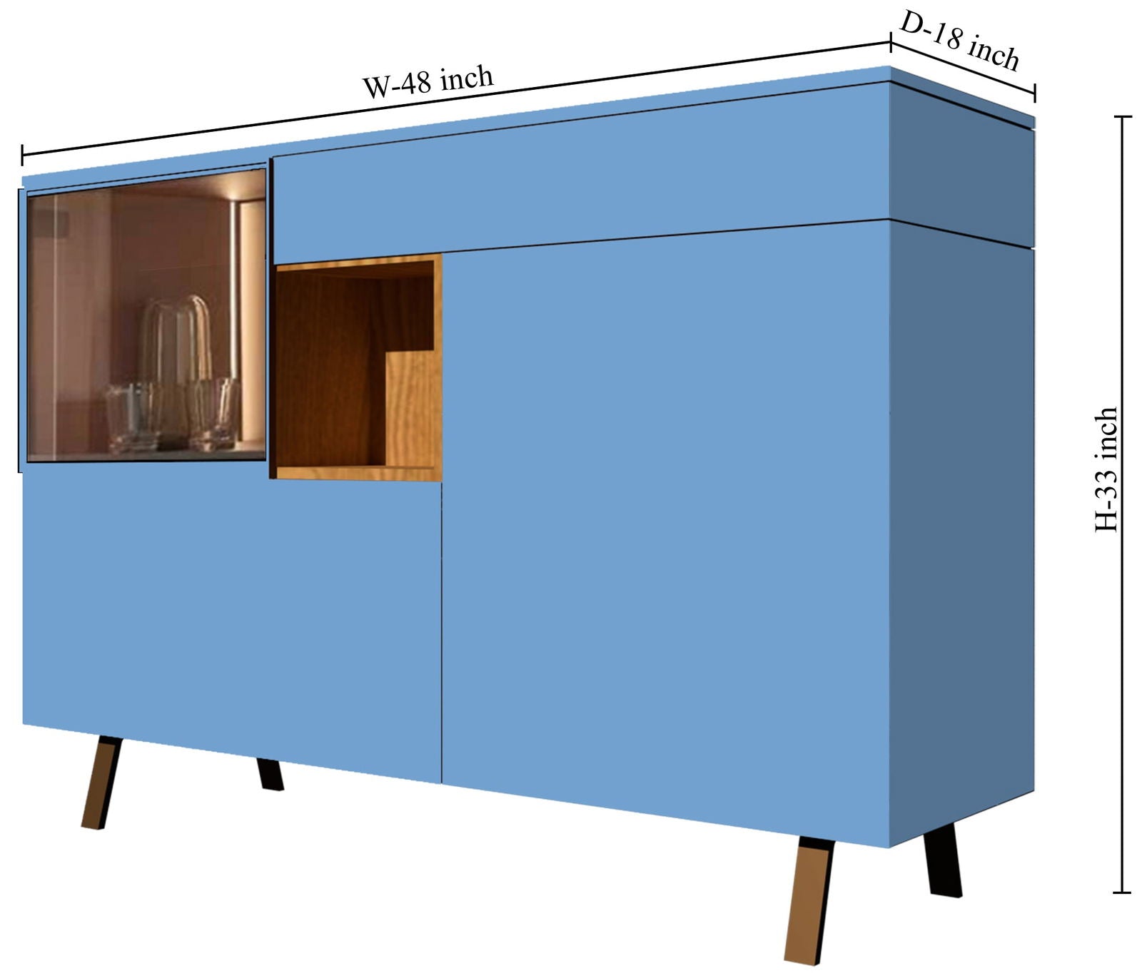 Wooden Storage Cabinet Console with Metal Legs Base -