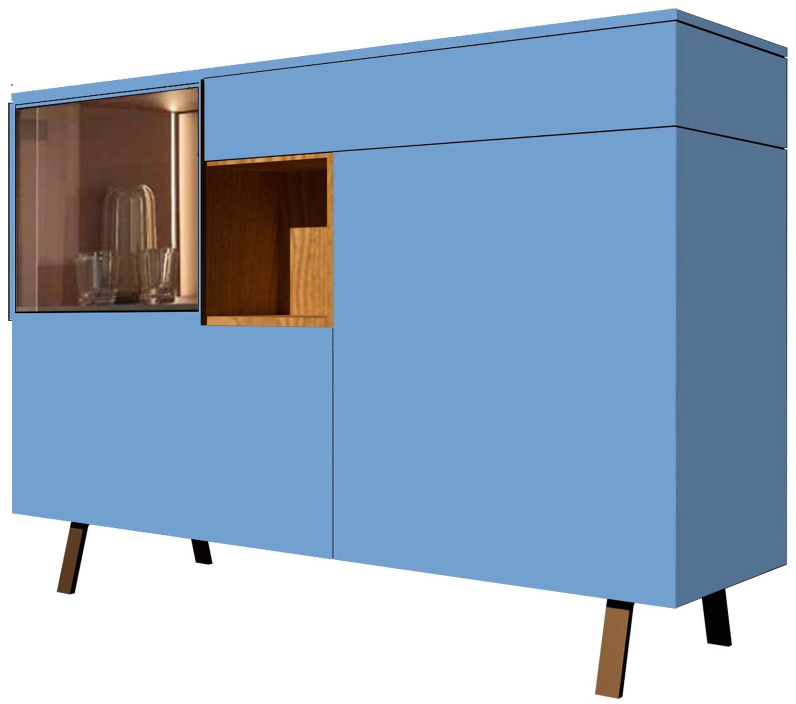 Wooden Storage Cabinet Console with Metal Legs Base -