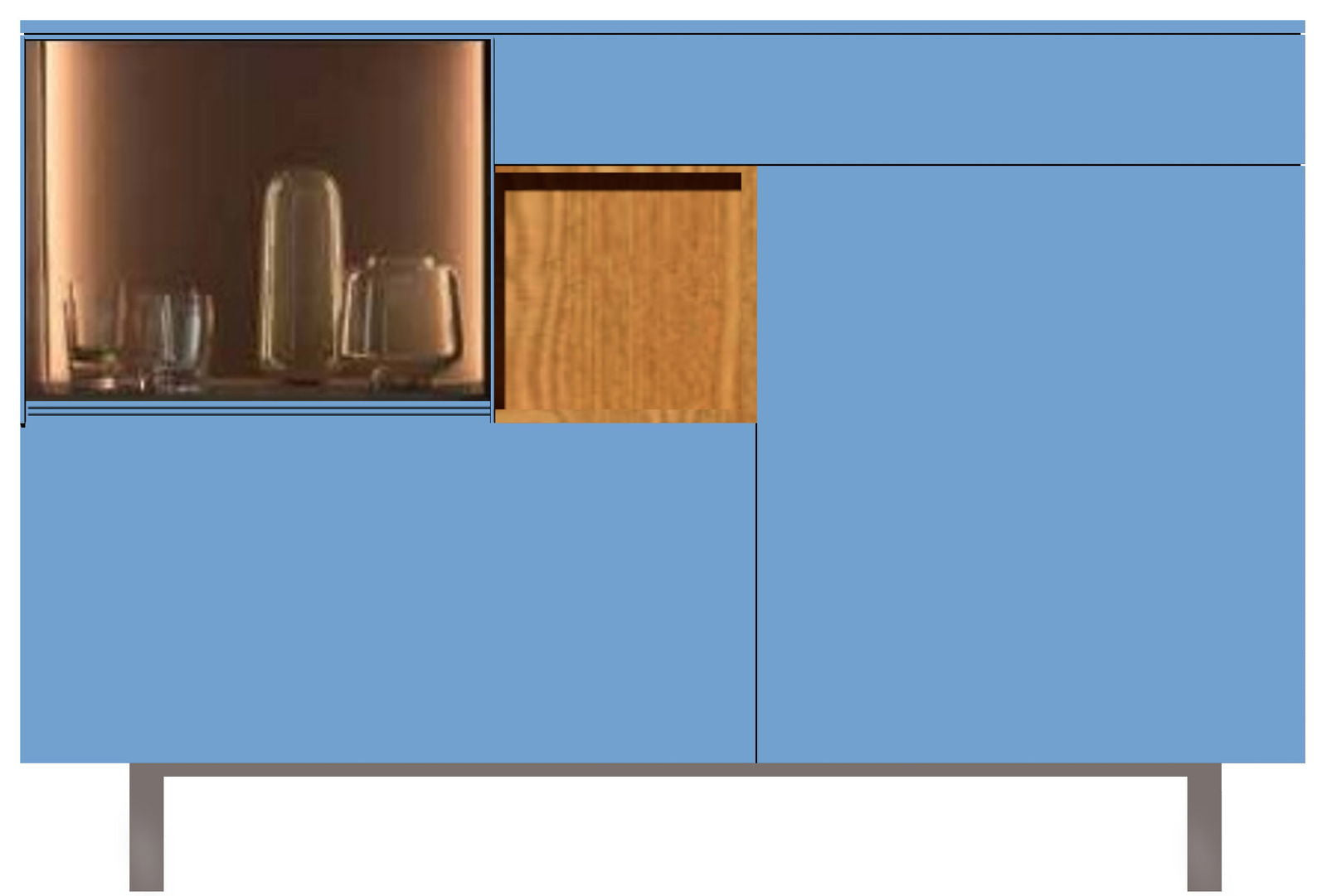 Wooden Storage Cabinet Console with Metal Legs Base -