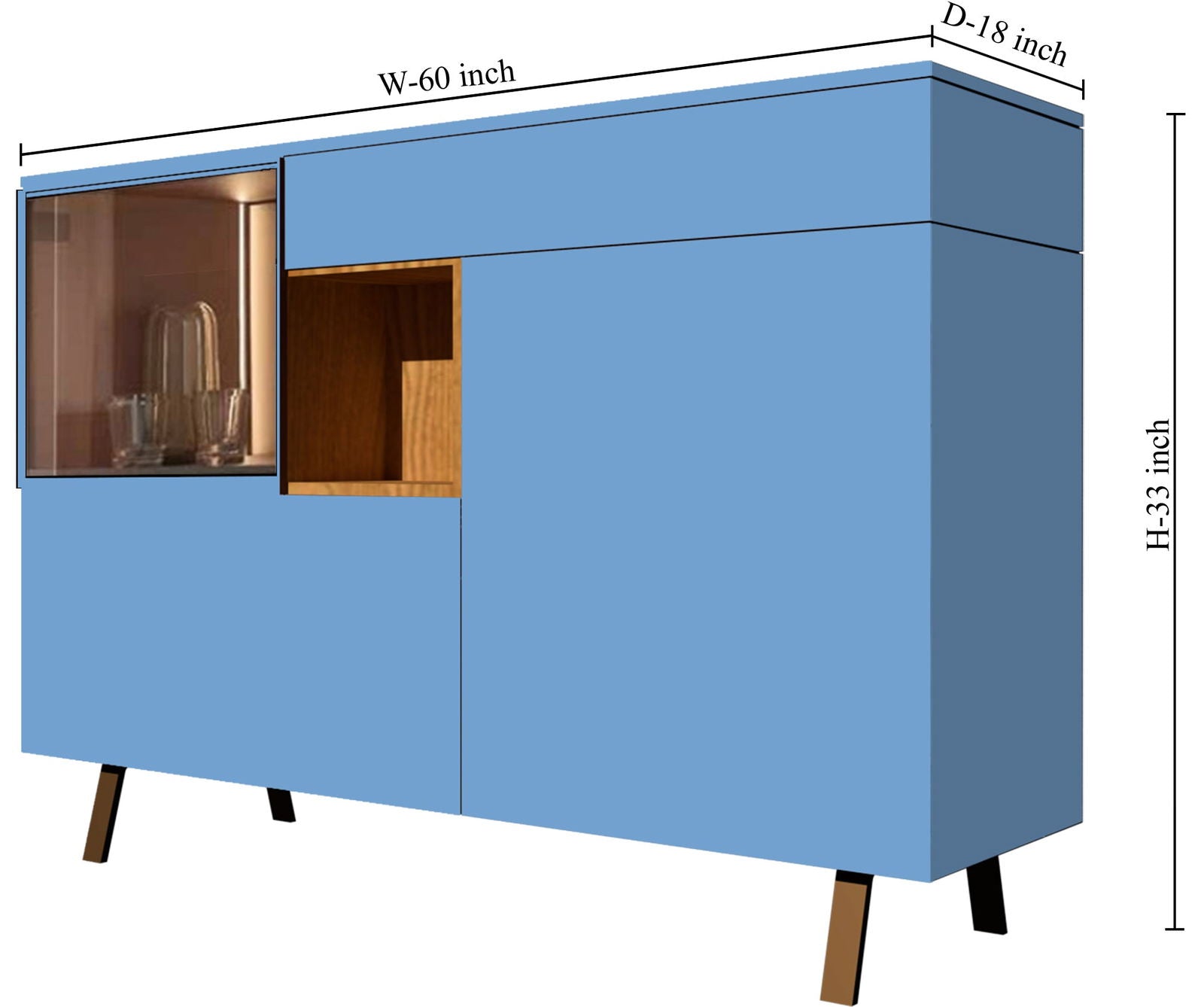 Wooden Storage Cabinet Console with Metal Legs Base -