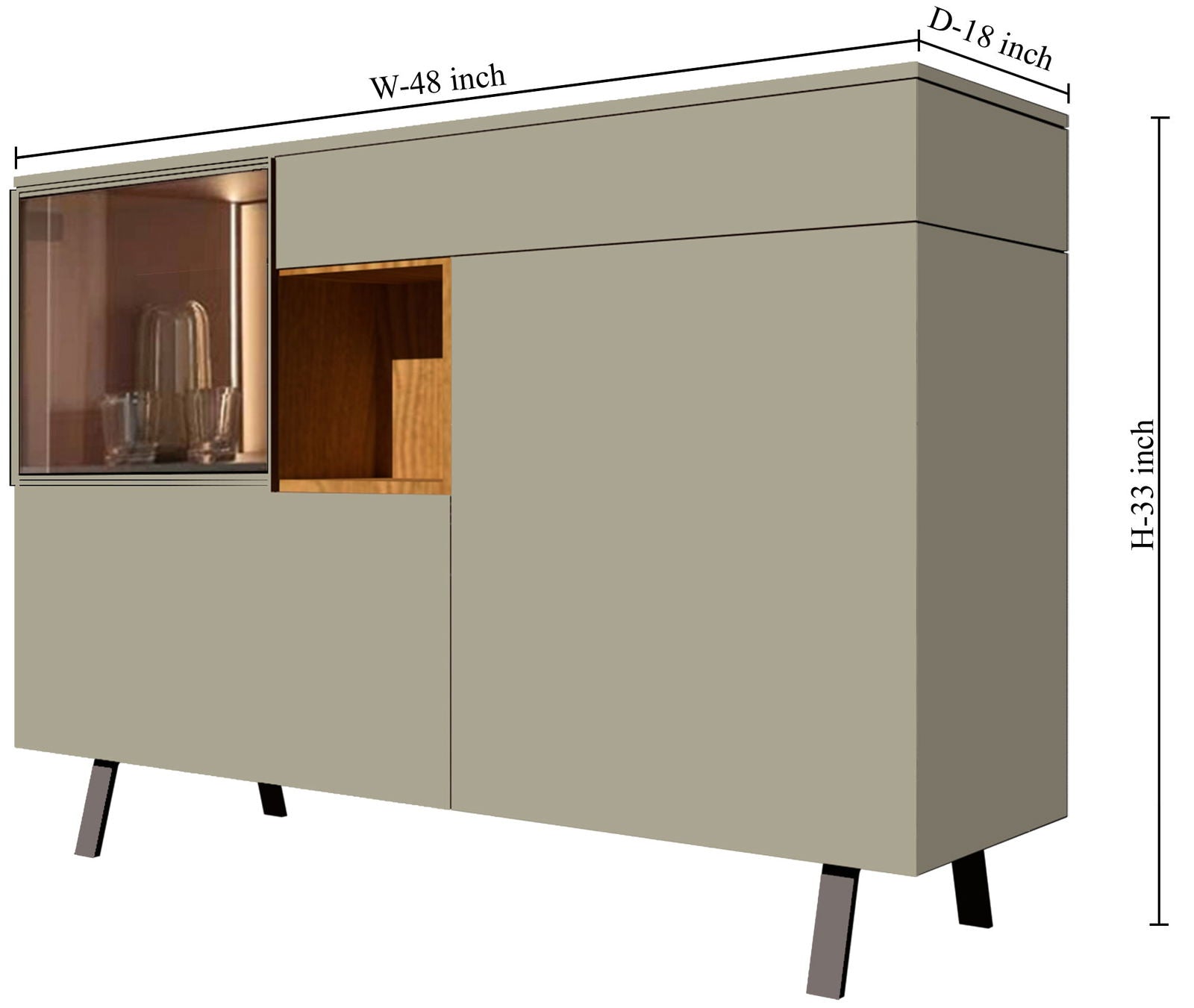Wooden Storage Cabinet Console with Metal Legs Base -