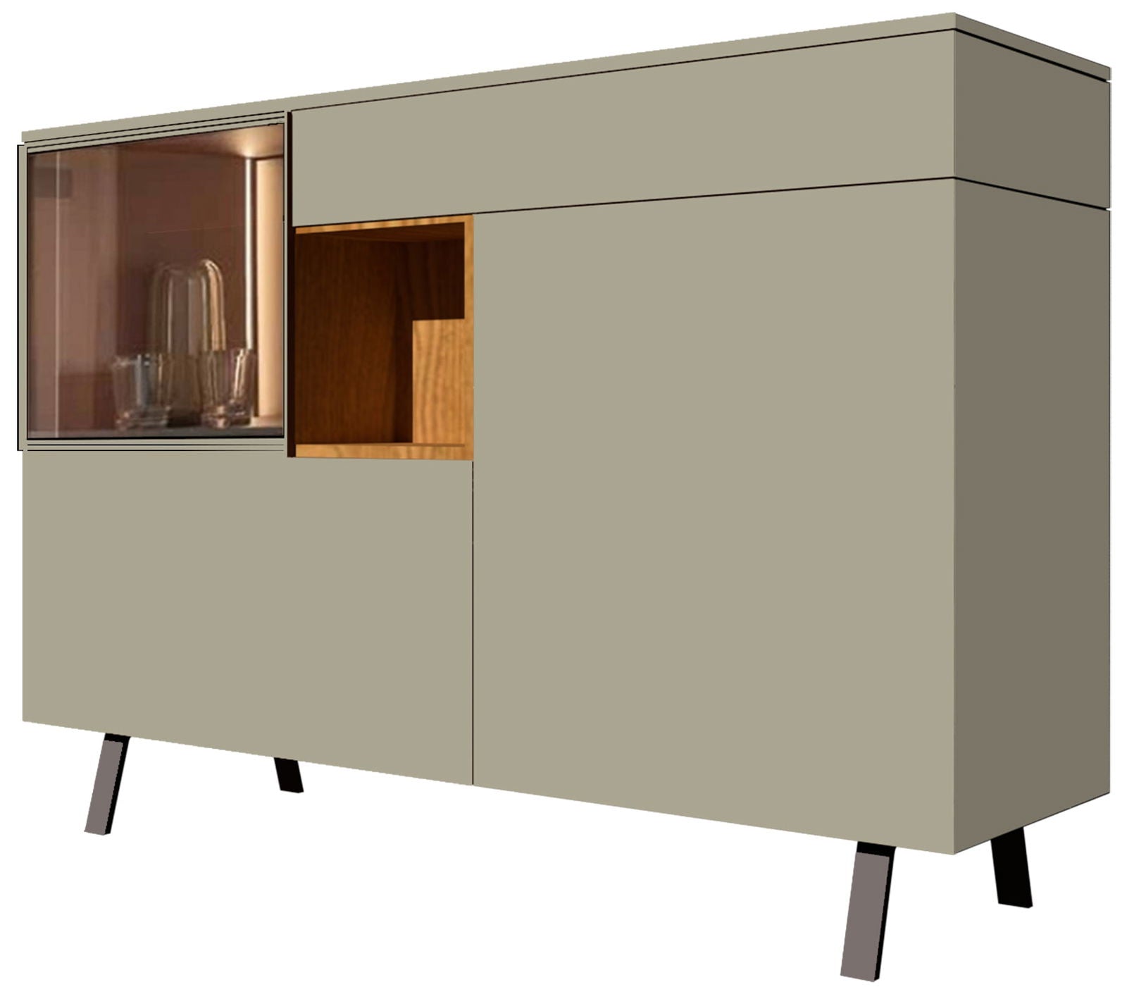 Wooden Storage Cabinet Console with Metal Legs Base -