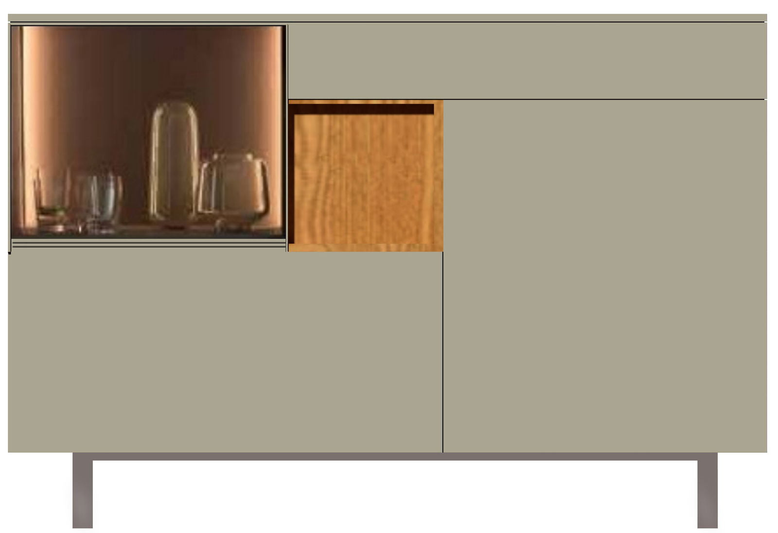 Wooden Storage Cabinet Console with Metal Legs Base -