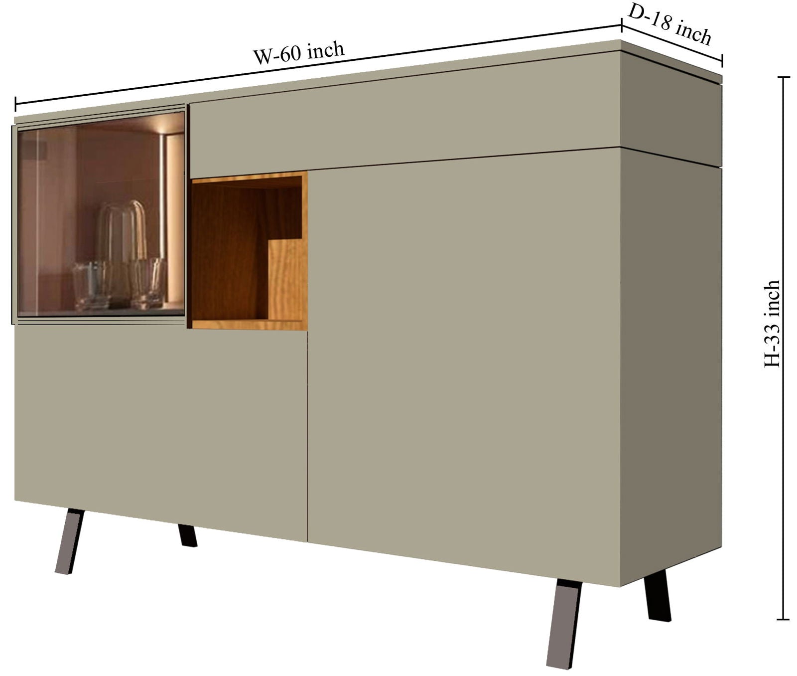 Wooden Storage Cabinet Console with Metal Legs Base -