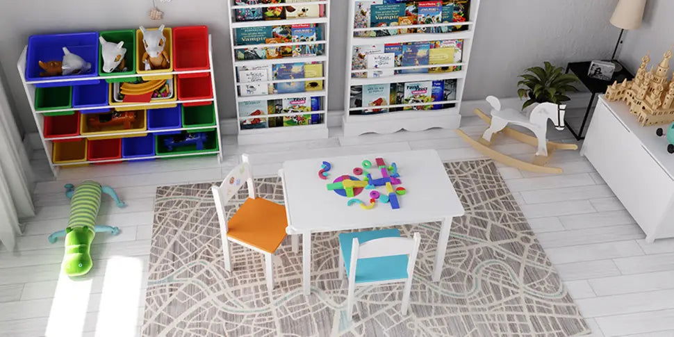 Wooden Top 1 Table with 2 Colourful Kids Chair -