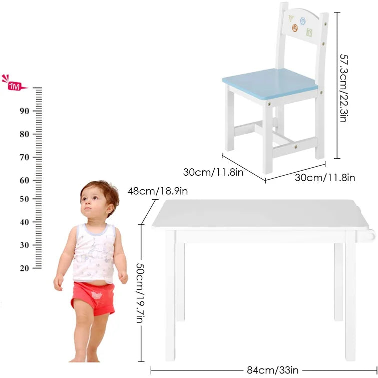 Wooden Top 1 Table with 2 Colourful Kids Chair -