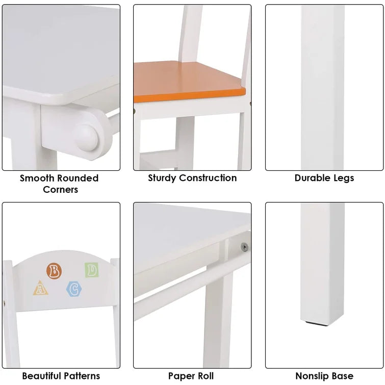 Wooden Top 1 Table with 2 Colourful Kids Chair -