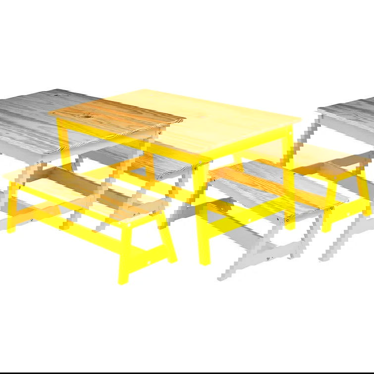 Wooden Top 1 Table with 2 Colourful Kids Chair -