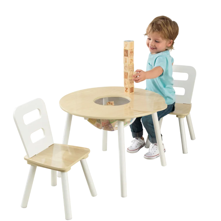 Wooden Top 1 Table with 2 Colourful Kids Chair -