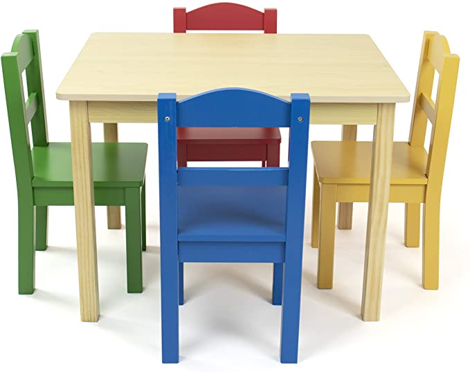 Wooden Top 1 Table with 4 Colorful Kids Chair -