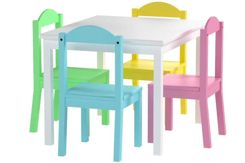 Wooden Top 1 Table with 4 Colourful Kids Chair -