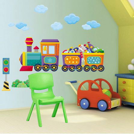 Wooden Top 1 Table with 6 Colourful Kids Chair -