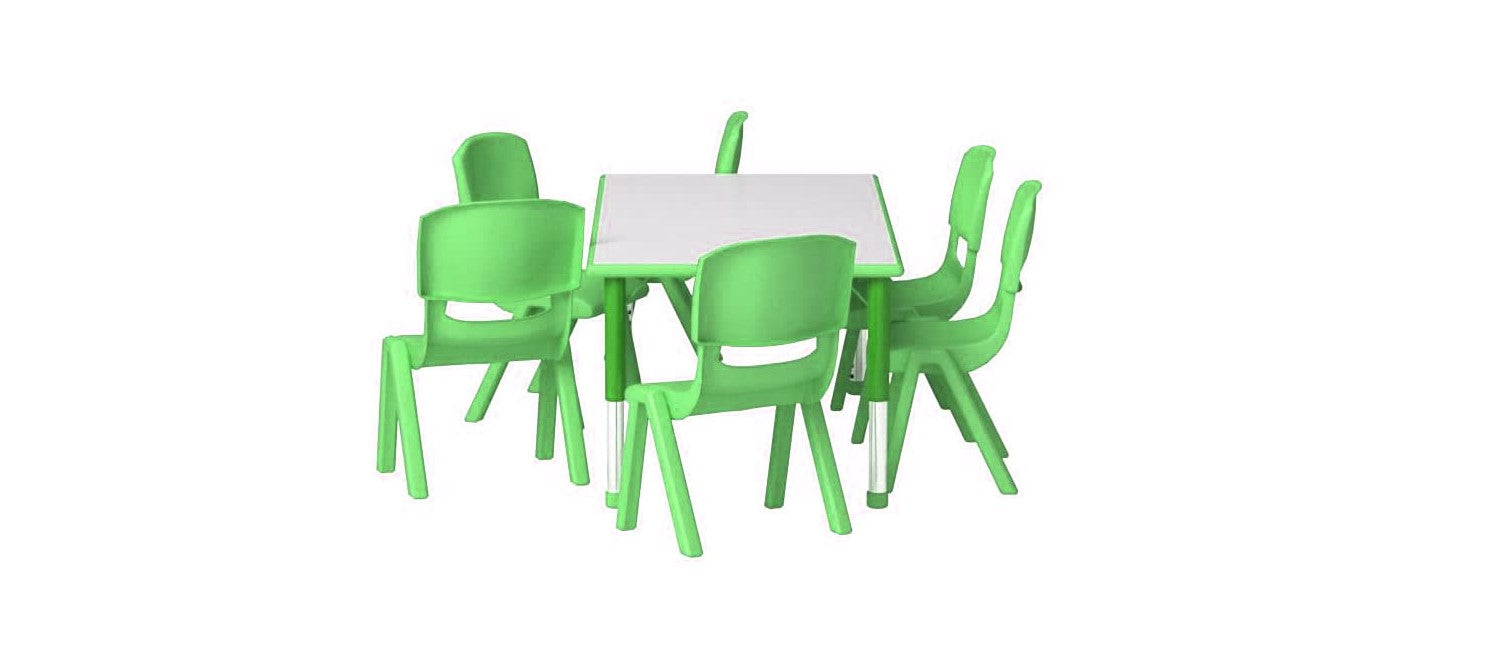 Wooden Top 1 Table with 6 Colourful Kids Chair -