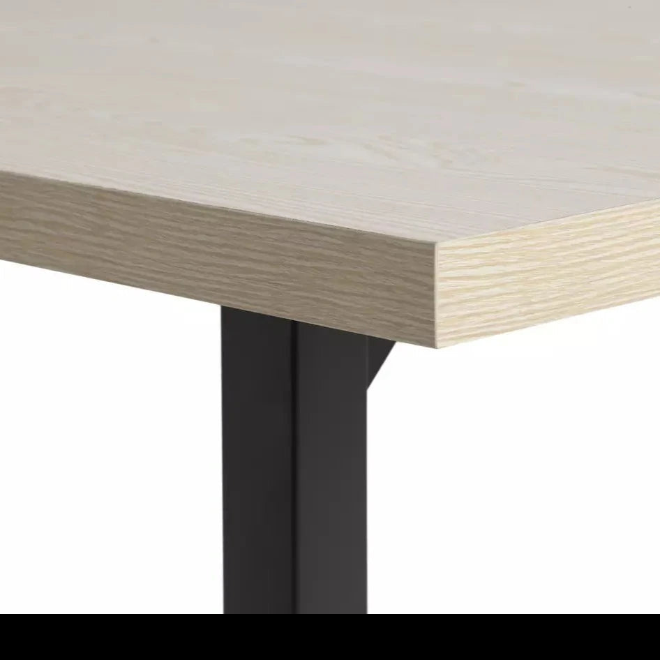 Wooden Top 2 Dining Bench with 1 Dining Table Metal Frame Base -