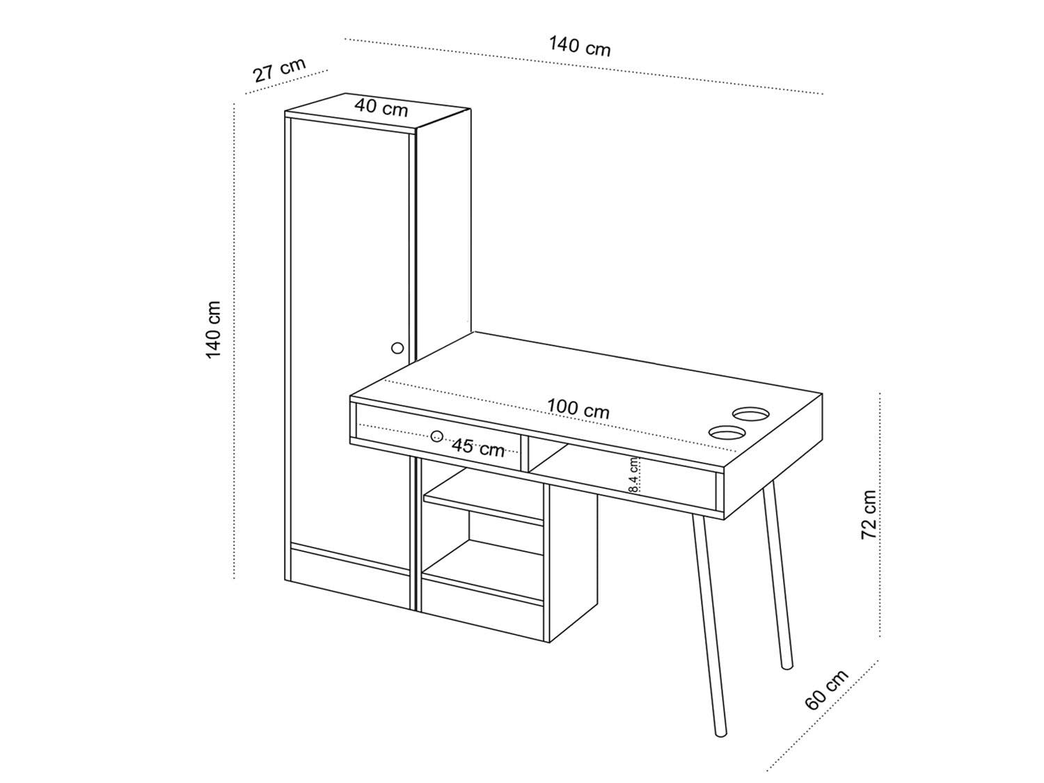 Wooden Top & Base Study Table with Wardrobe -