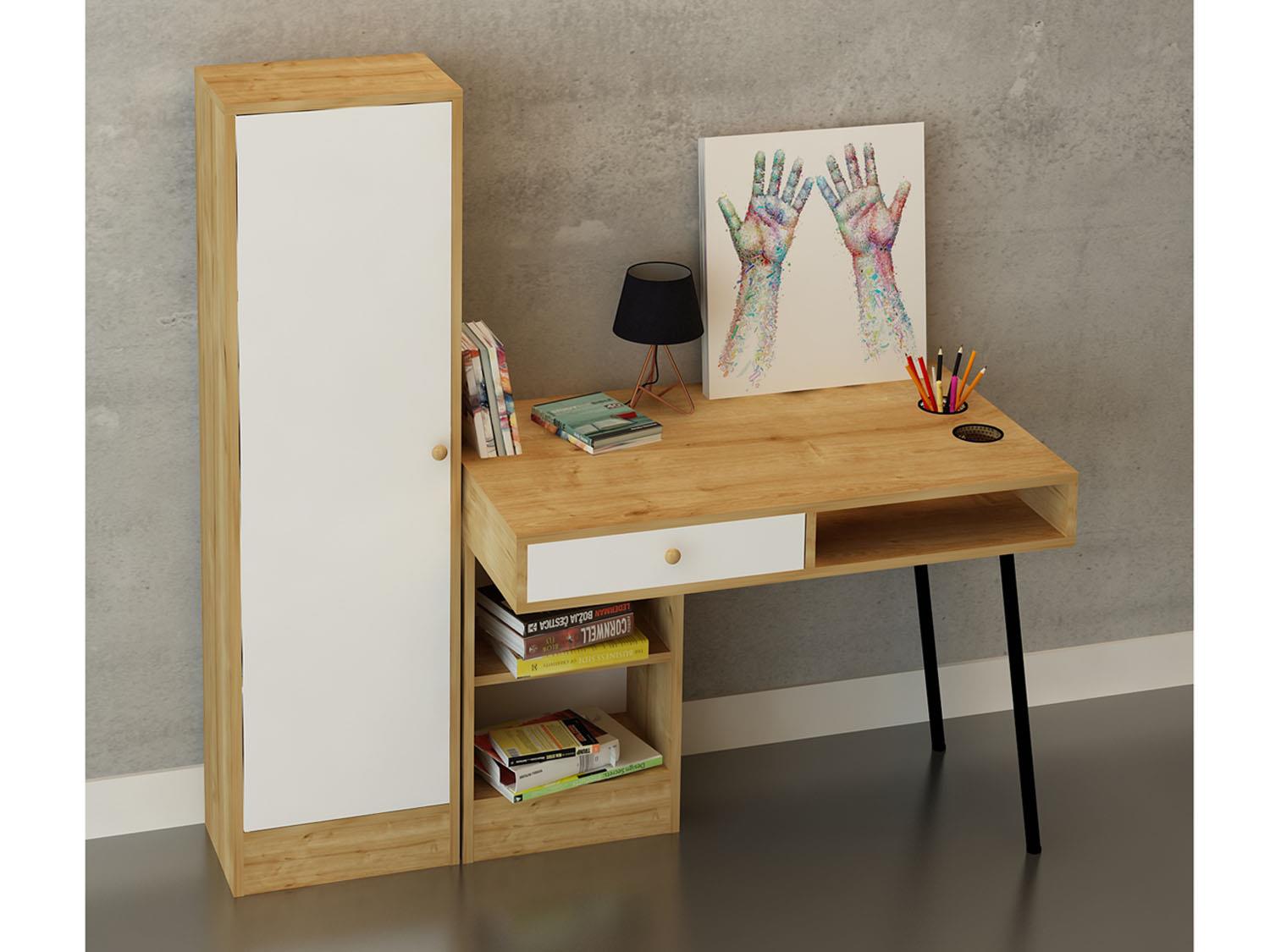 Wooden Top & Base Study Table with Wardrobe -
