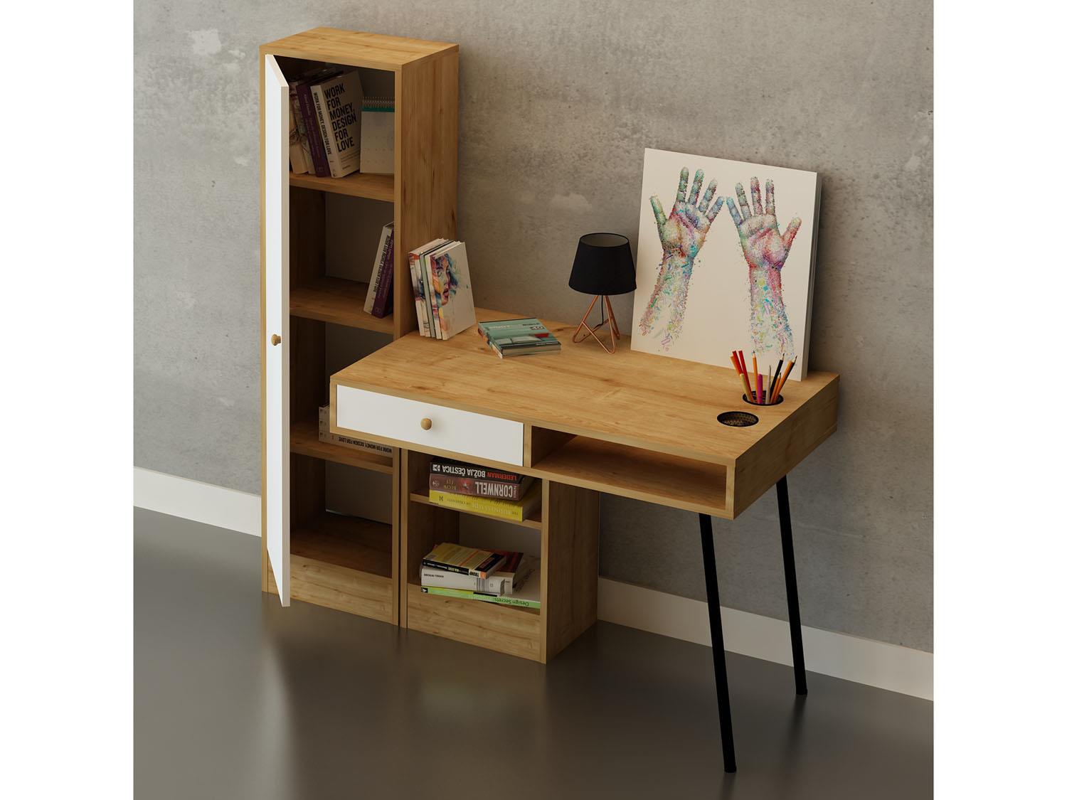 Wooden Top & Base Study Table with Wardrobe -