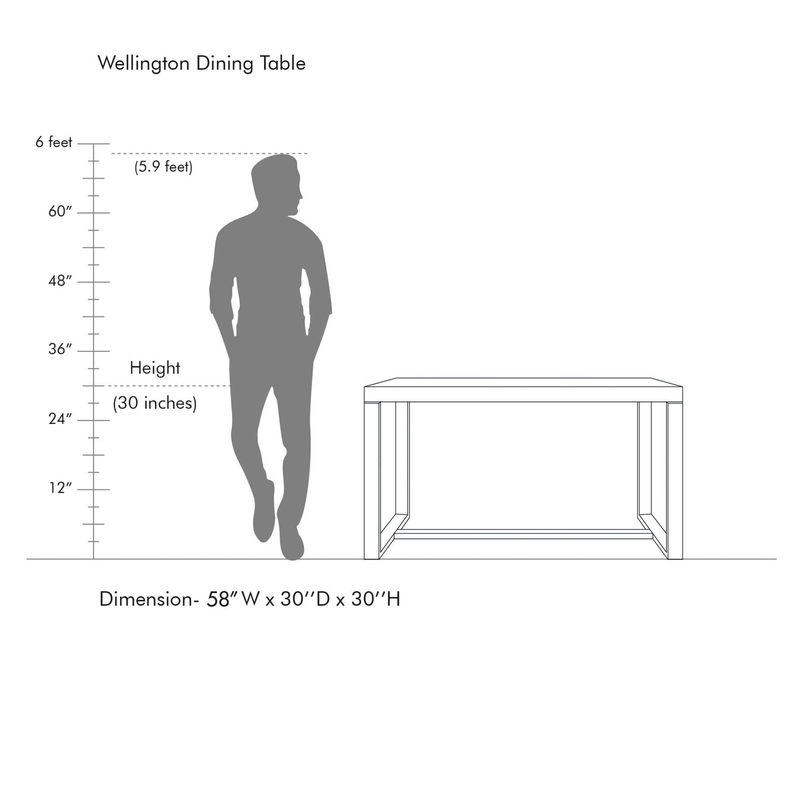 Wooden Top Dining Table with Wooden Frame Base -