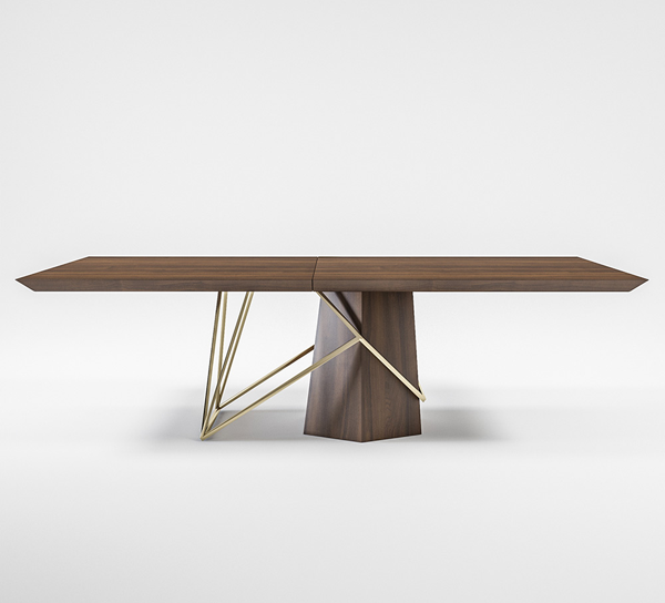 Wooden Top Dining Table with Wooden and Metal Base -