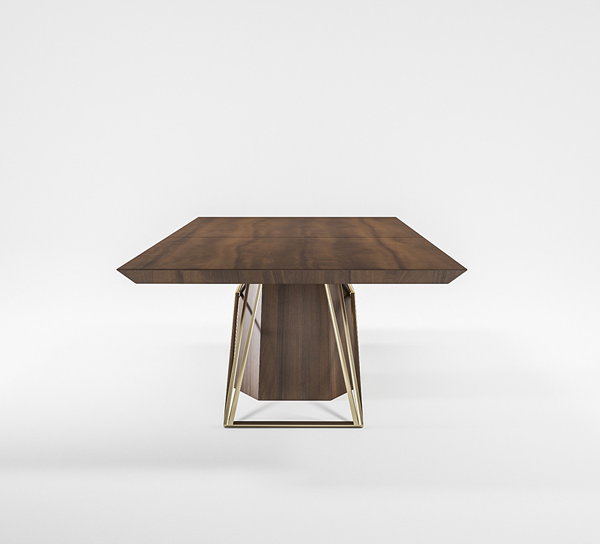 Wooden Top Dining Table with Wooden and Metal Base -