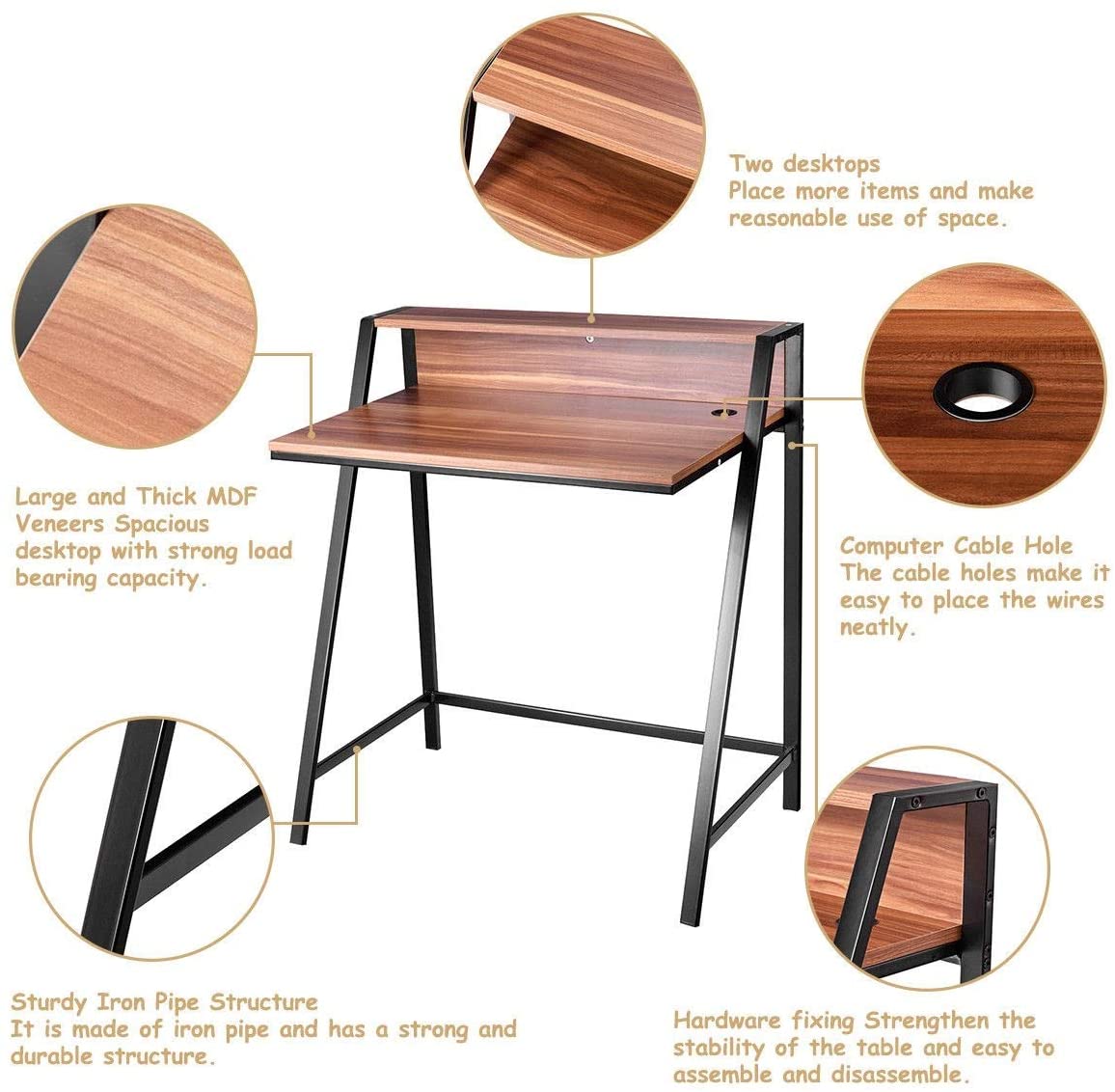 Wooden Top & Metal Base Study Table -