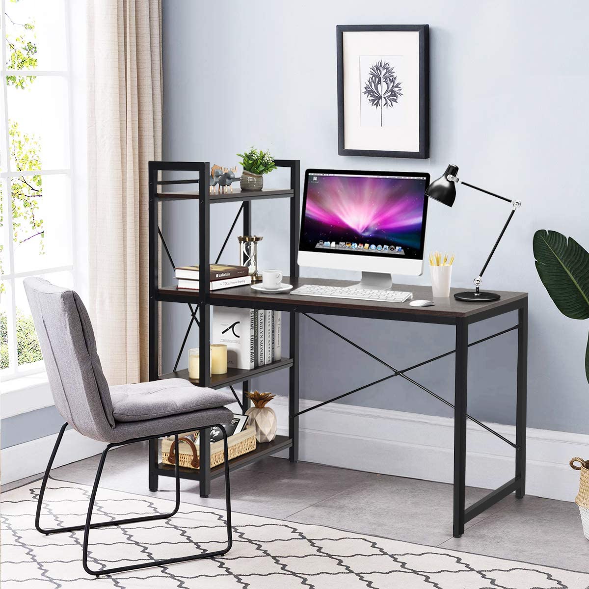 Wooden Top & Metal Base Study Table -