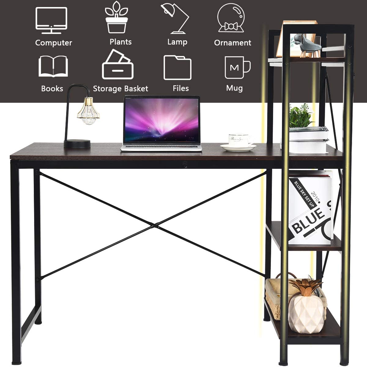 Wooden Top & Metal Base Study Table -