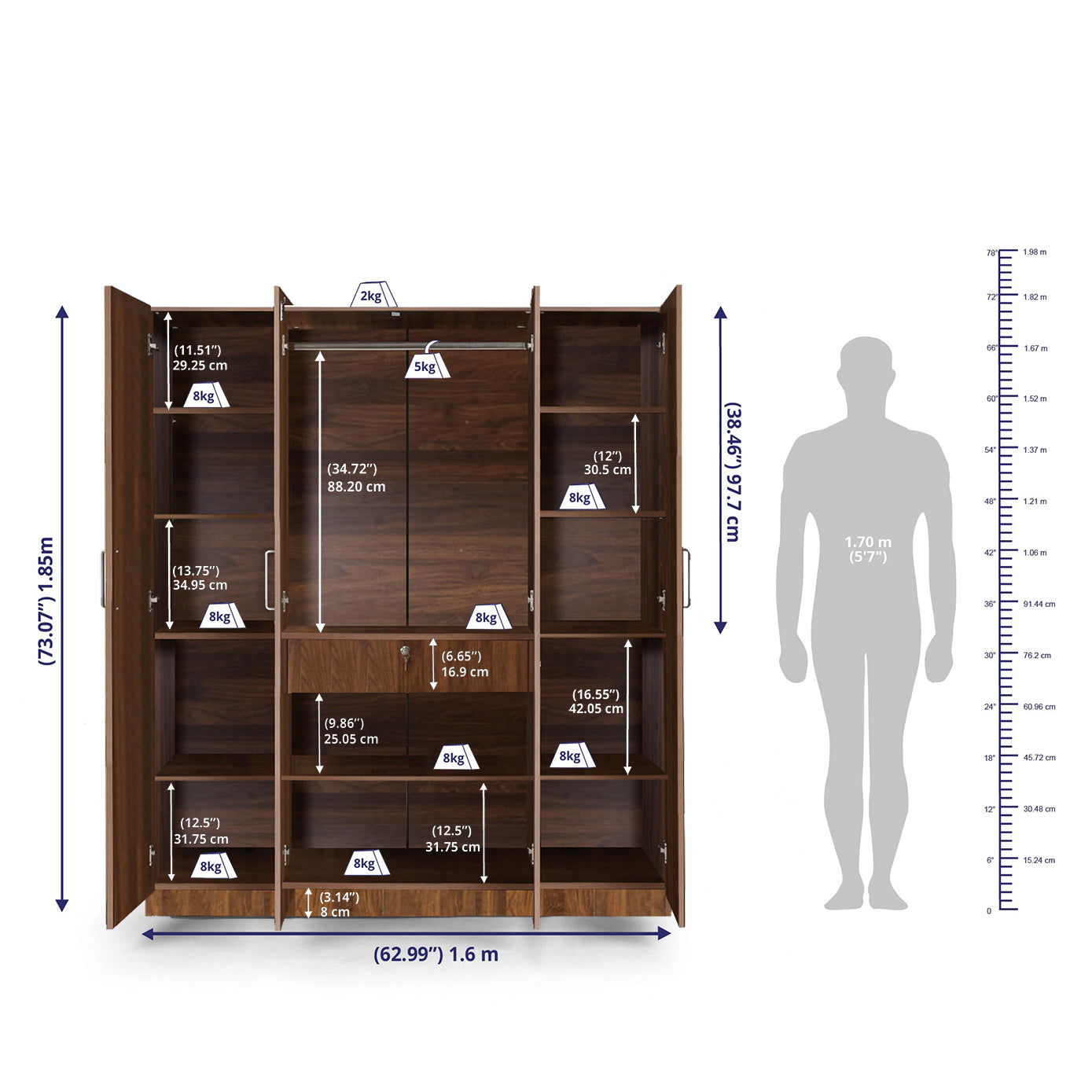 Wooden Wardrobe 2/3/4 Door with Mirror -