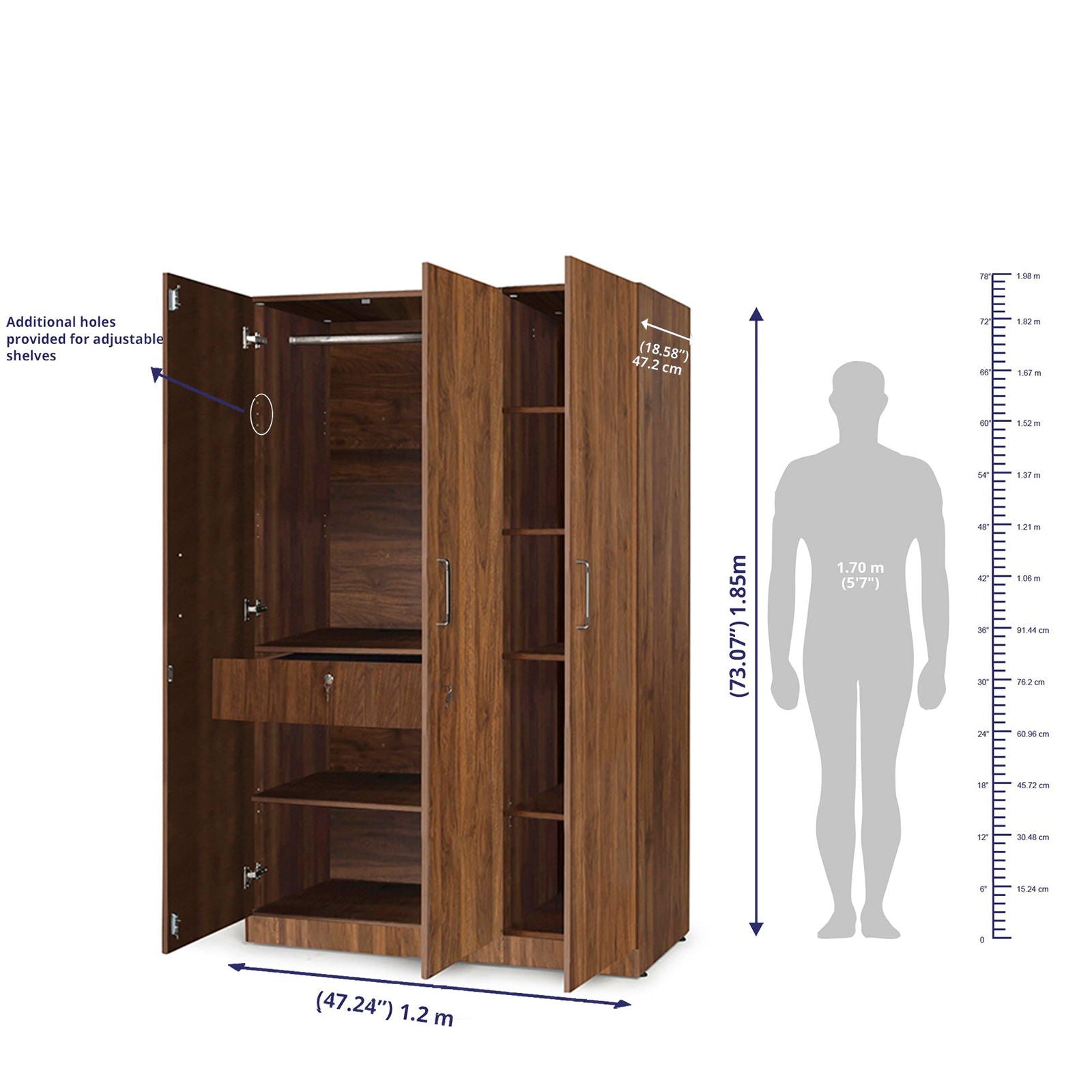 Wooden Wardrobe 2/3/4 Door with Mirror -