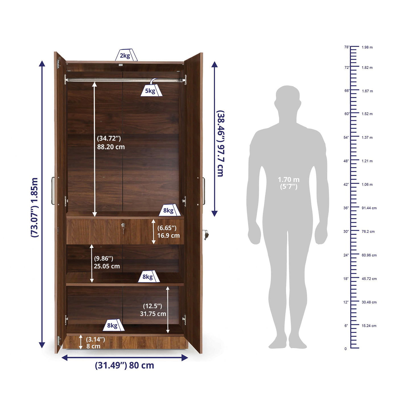Wooden Wardrobe 2/3/4 Door with Mirror -