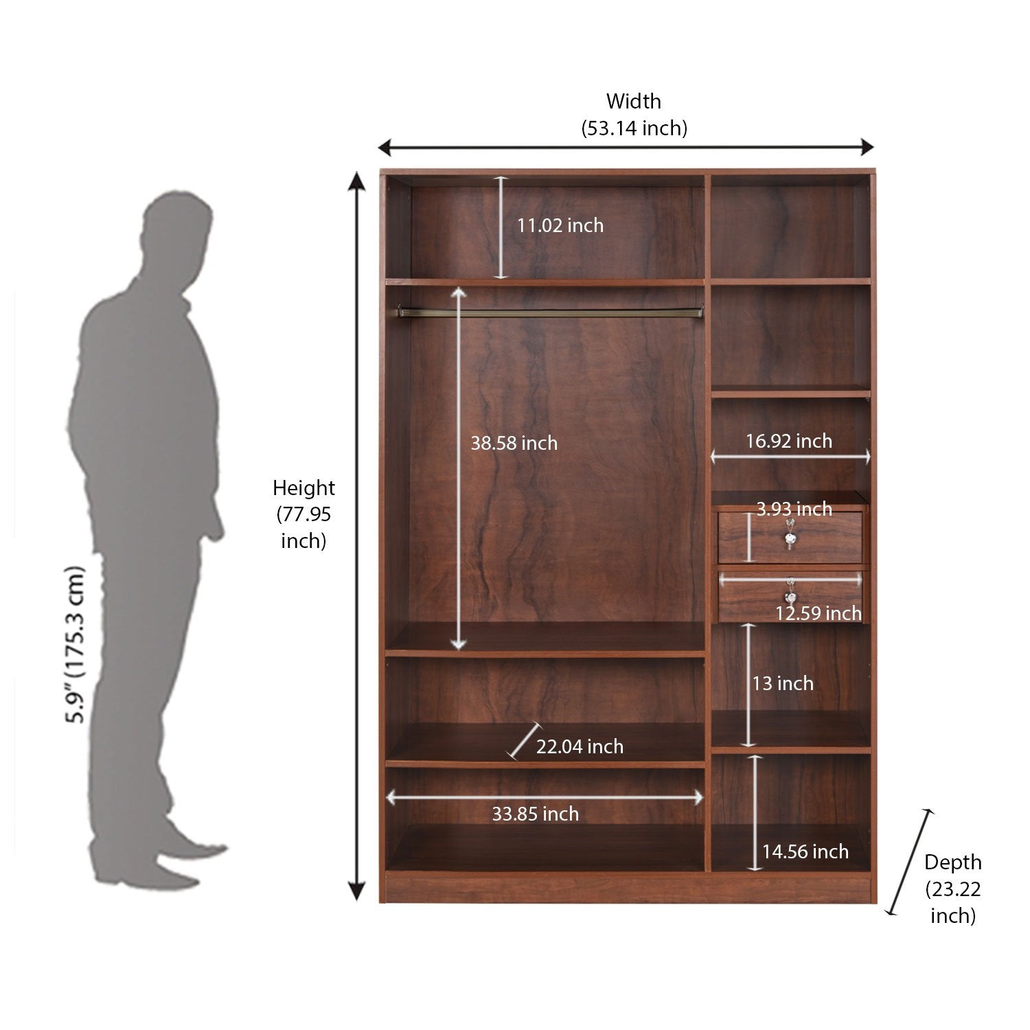 Wooden Wardrobe in 2/3 Door Options -