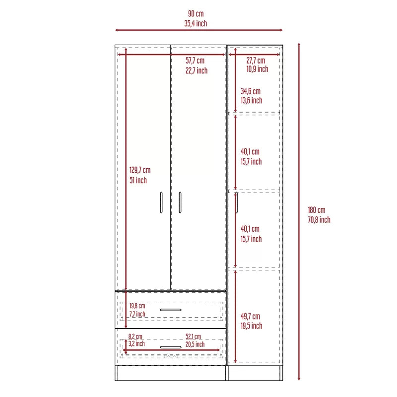 Wooden Wardrobe in 3 Door Options -