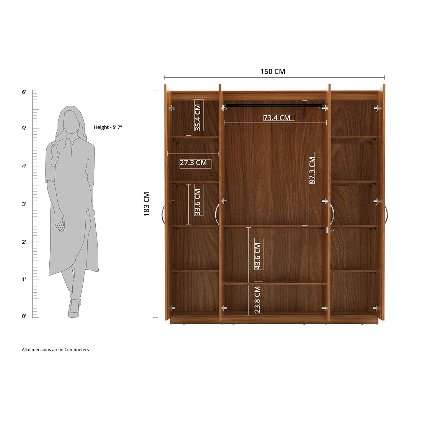 Wooden Wardrobe in 4 Door -