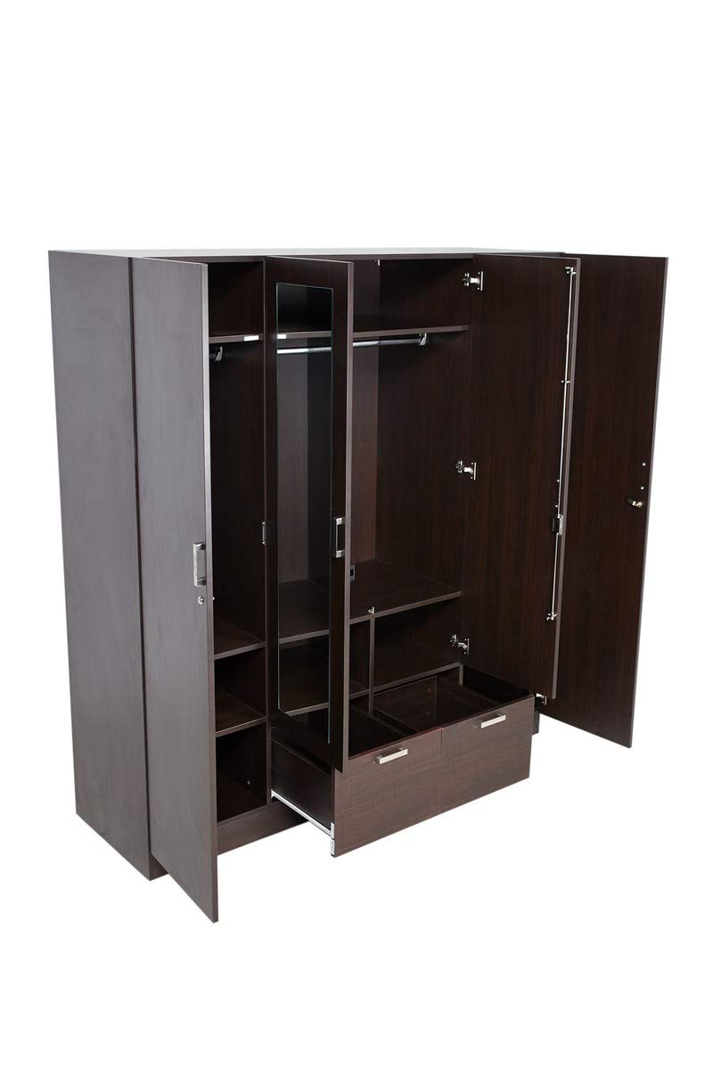 Wooden Wardrobe in 4 Door Options with Mirror -