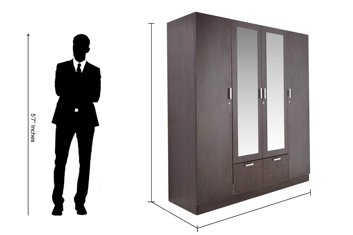 Wooden Wardrobe in 4 Door Options with Mirror -