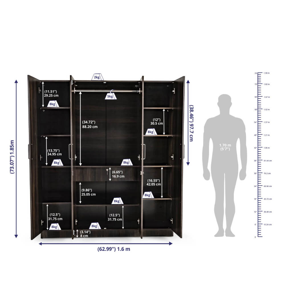 Wooden Wardrobes: 2/3/4-Door Options with Mirrors -